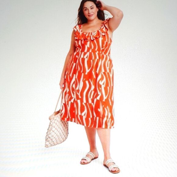 New Ava & Viv Ruffle Sleeveless A Line Dress Women's With Side Pockets 3X NWT - Picture 1 of 4